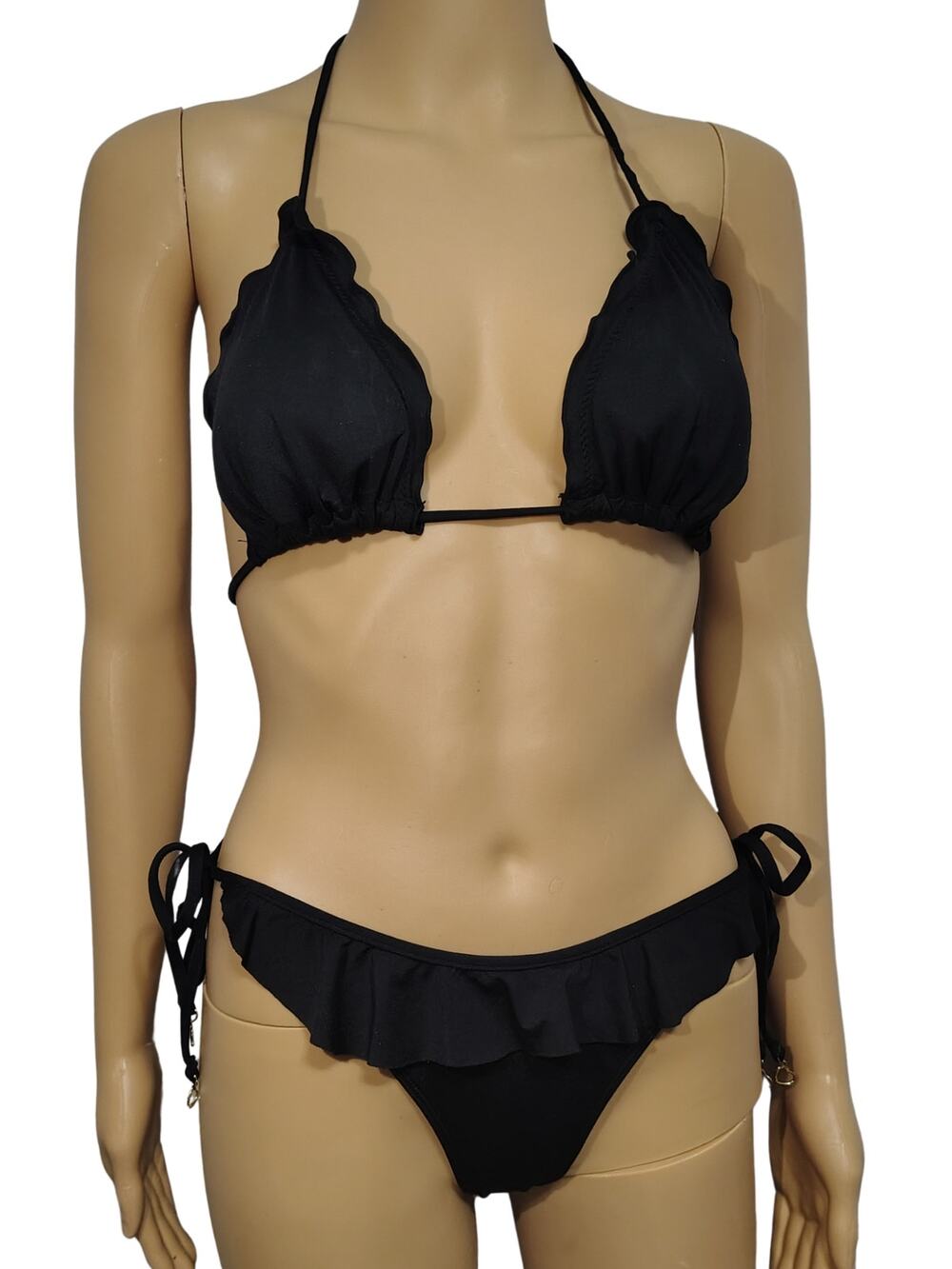 Y2k Bebe Black Classic Solid Black Two-Piece String Bikini Size Medium
